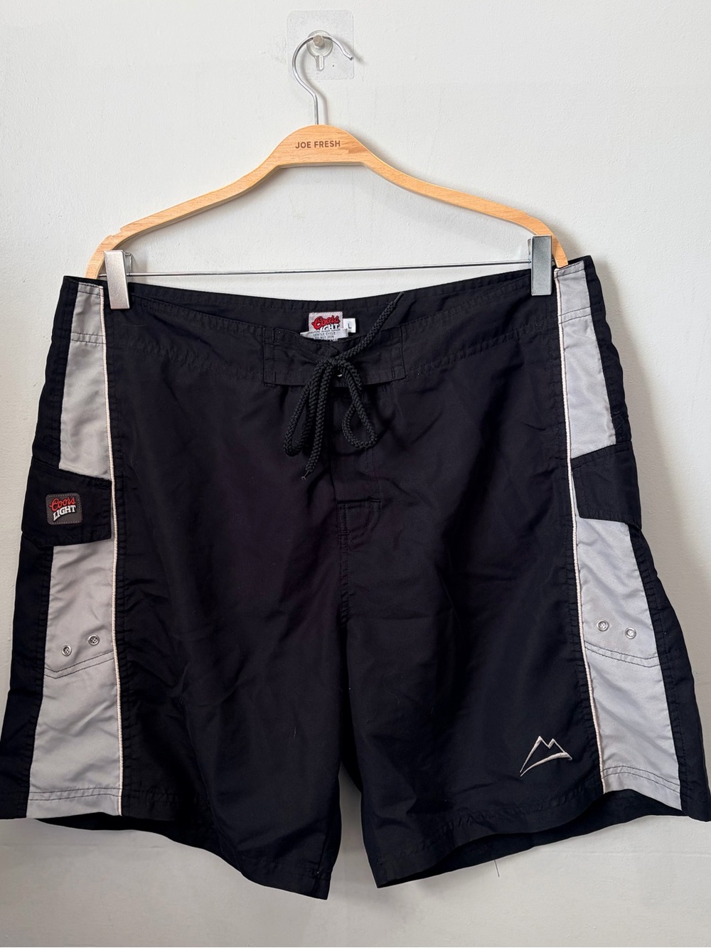 Vintage Coors Light Swim Trunks Mens L Black Grey Side Stripe Board Shorts